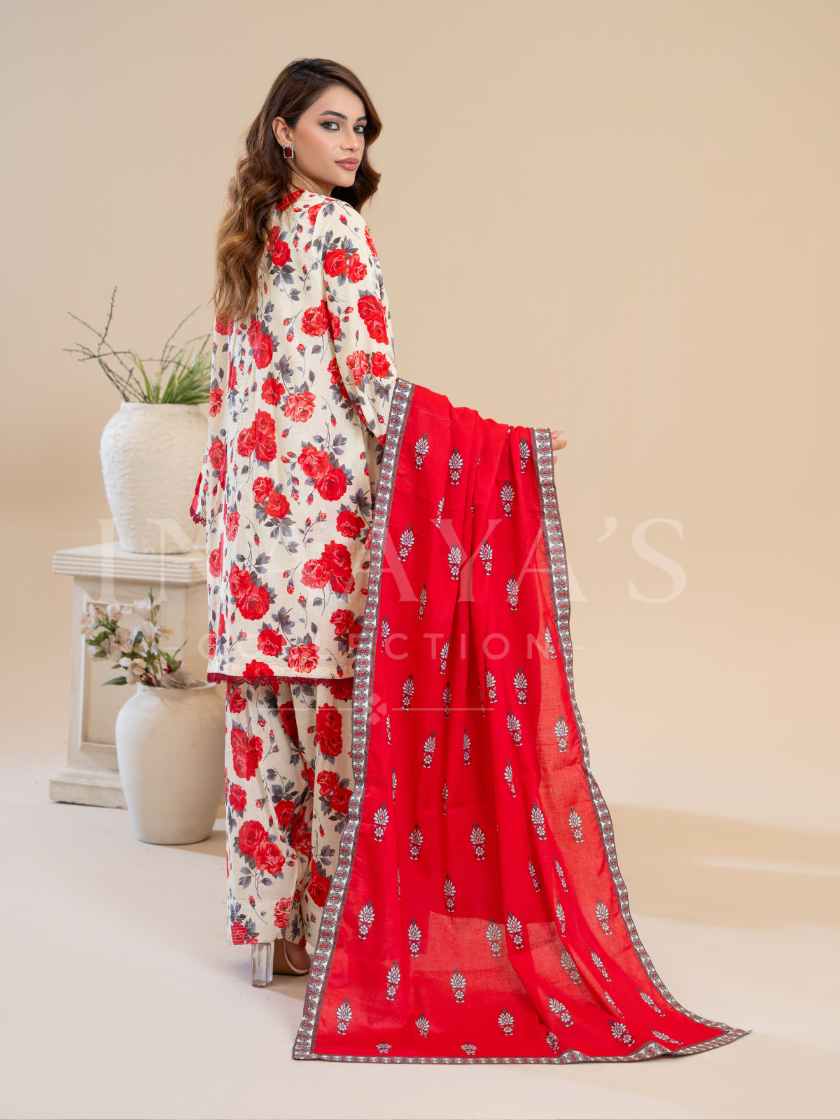 Arzoo - Rose Desire (3-peice ) Stitched With Contrast Dupatta
