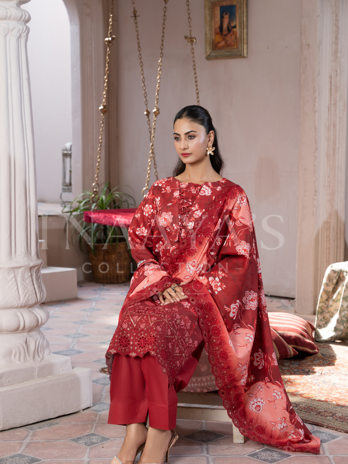 Roya – Scarlet Whisper (3-peice) Embroidered