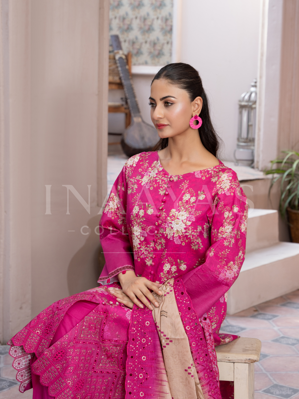 Amira – Rosy Bloom (3-peice) Stitched, Cutwork & Embroidered