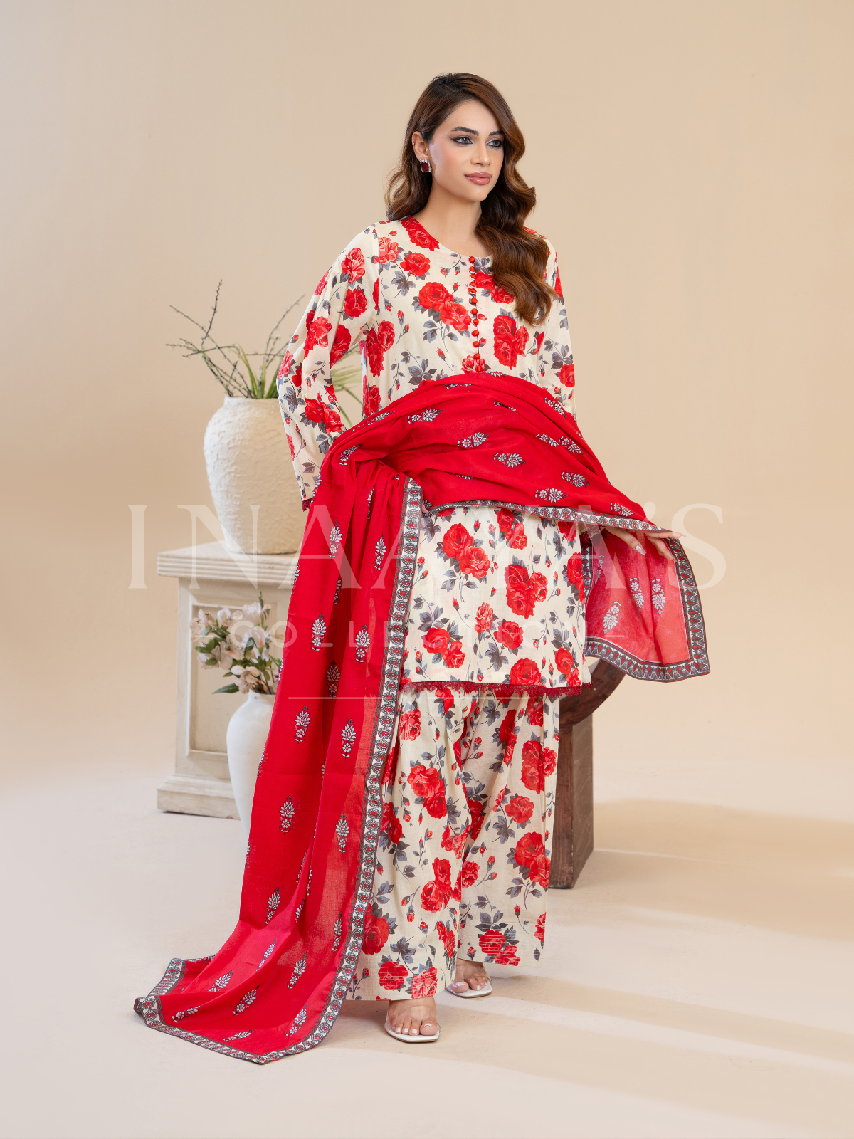 Arzoo - Rose Desire (3-peice ) Stitched With Contrast Dupatta