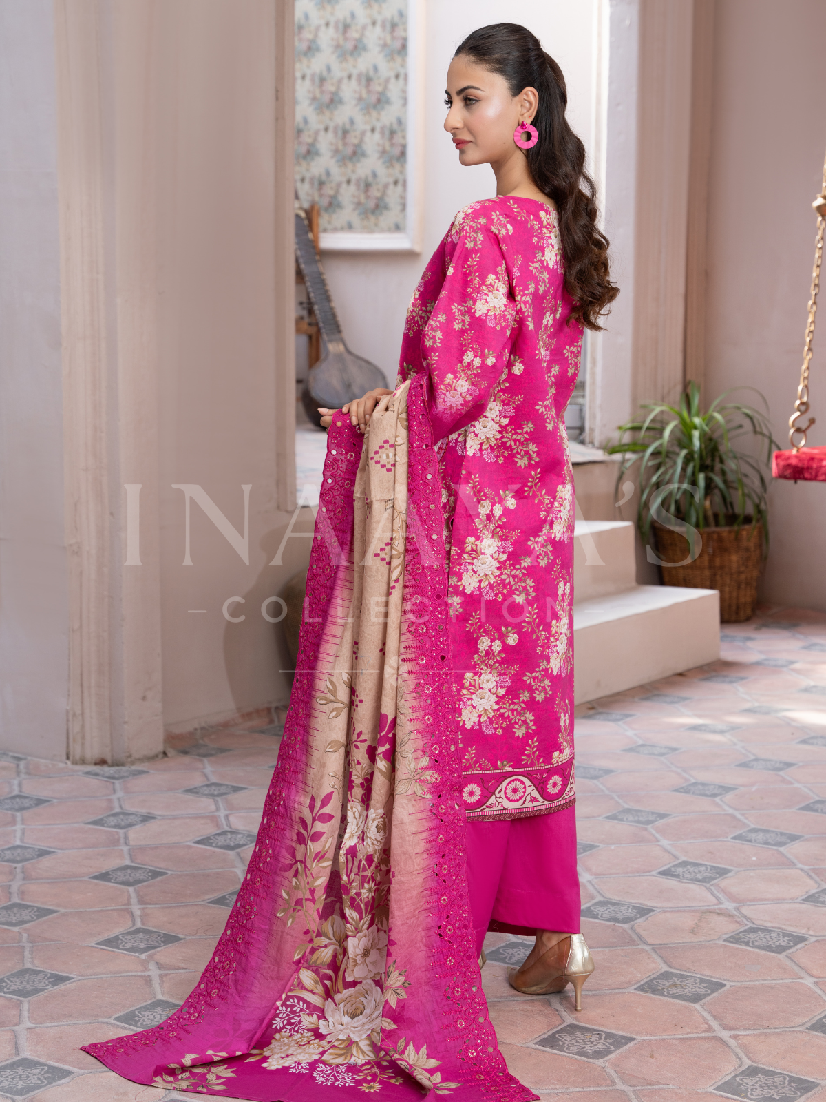Amira – Rosy Bloom (3-peice) Stitched, Cutwork & Embroidered