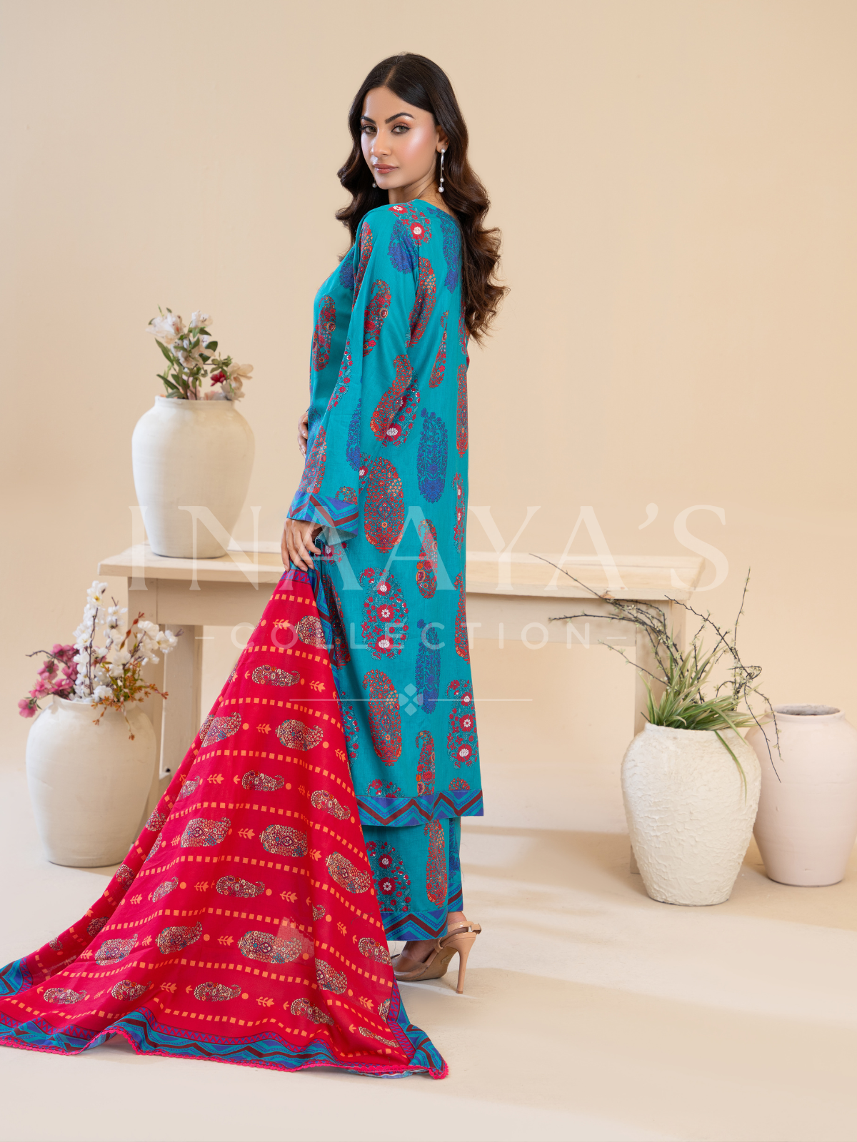 Sumbal - Turquoise Edition (3-peice ) Stitched with contrast Dupatta