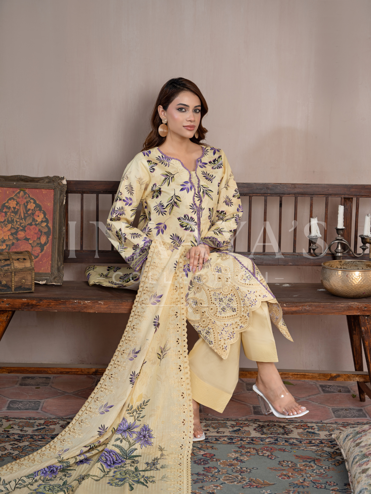 Amara – Golden Hour Blossom (3-peice) Stitched ,Cutwork & Embroidered