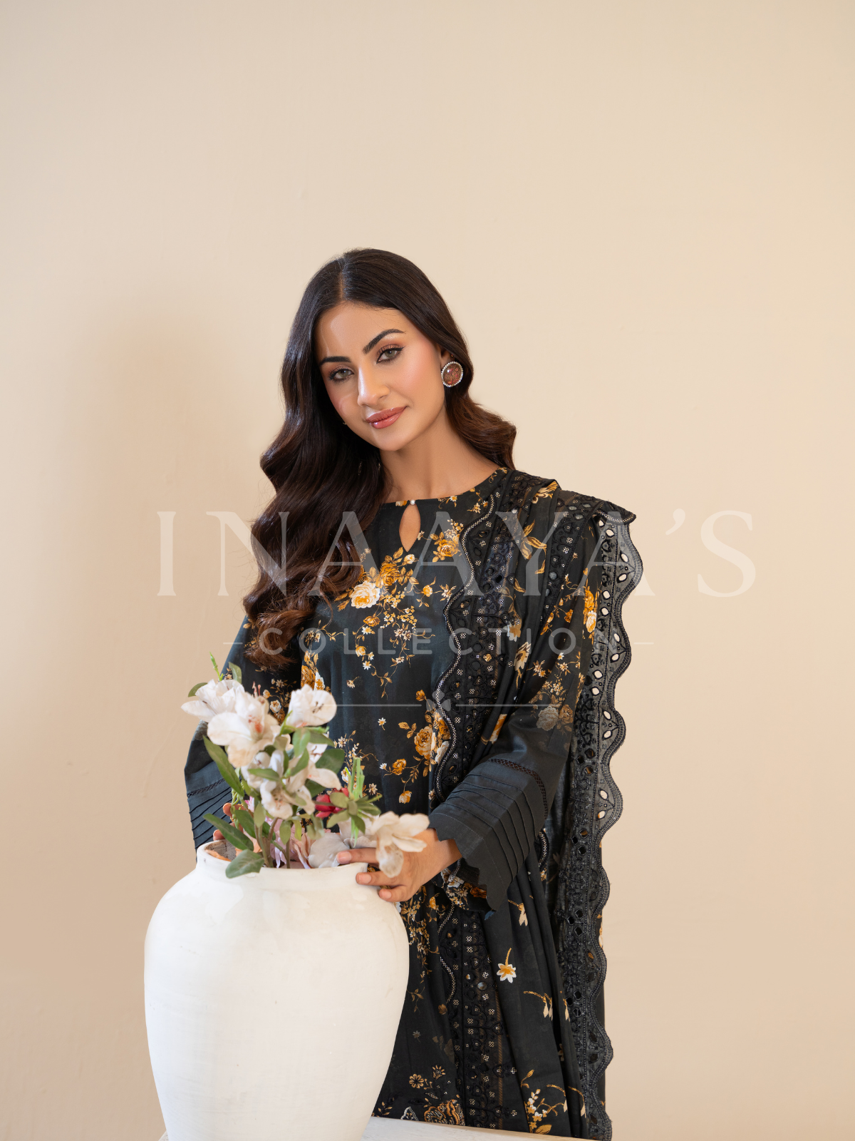 Maira – Midnight Blossom (3-peice) Stitched, Cutwork & Embroidered