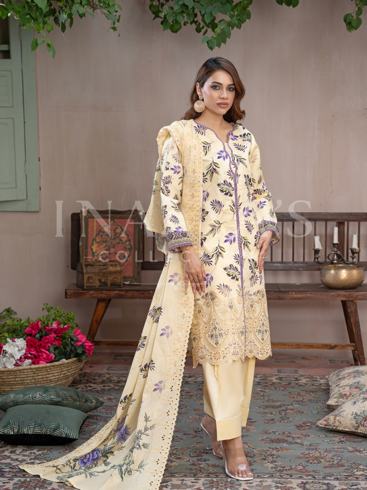 Amara – Golden Hour Blossom (3-peice) Stitched ,Cutwork & Embroidered