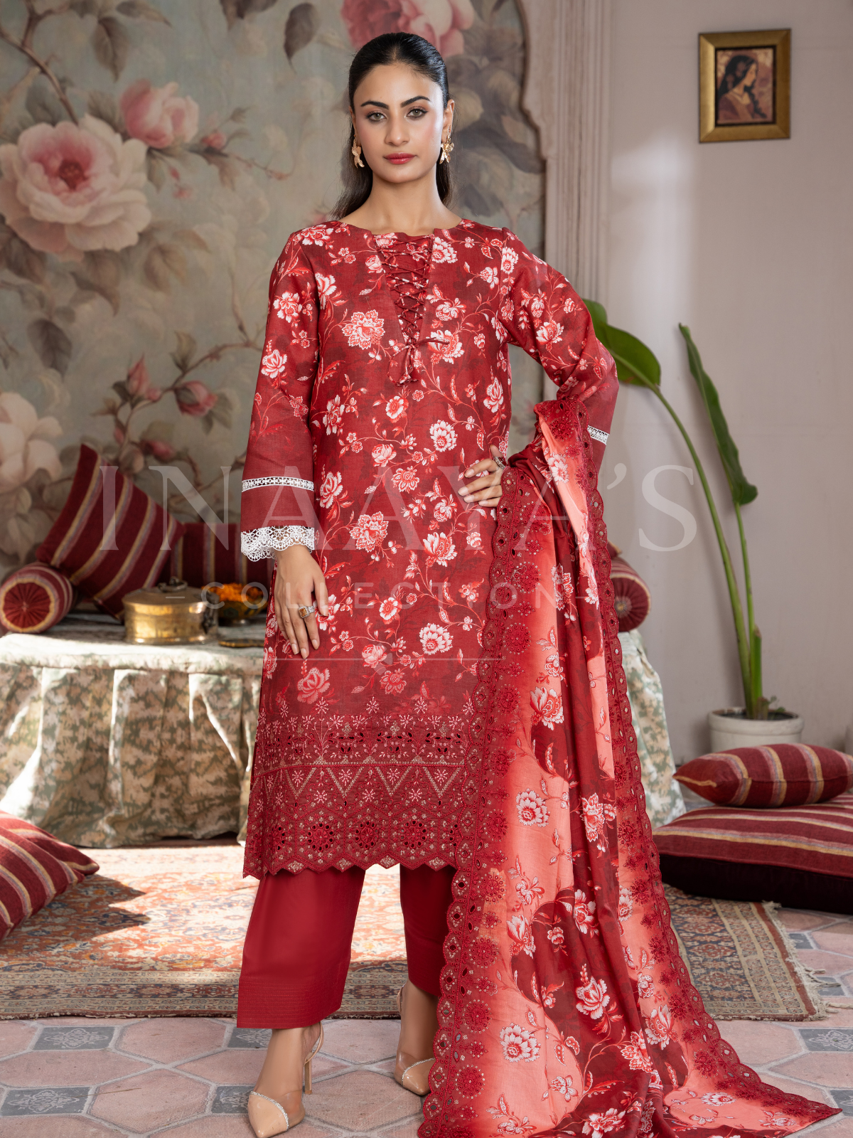 Roya – Scarlet Whisper (3-peice) Embroidered