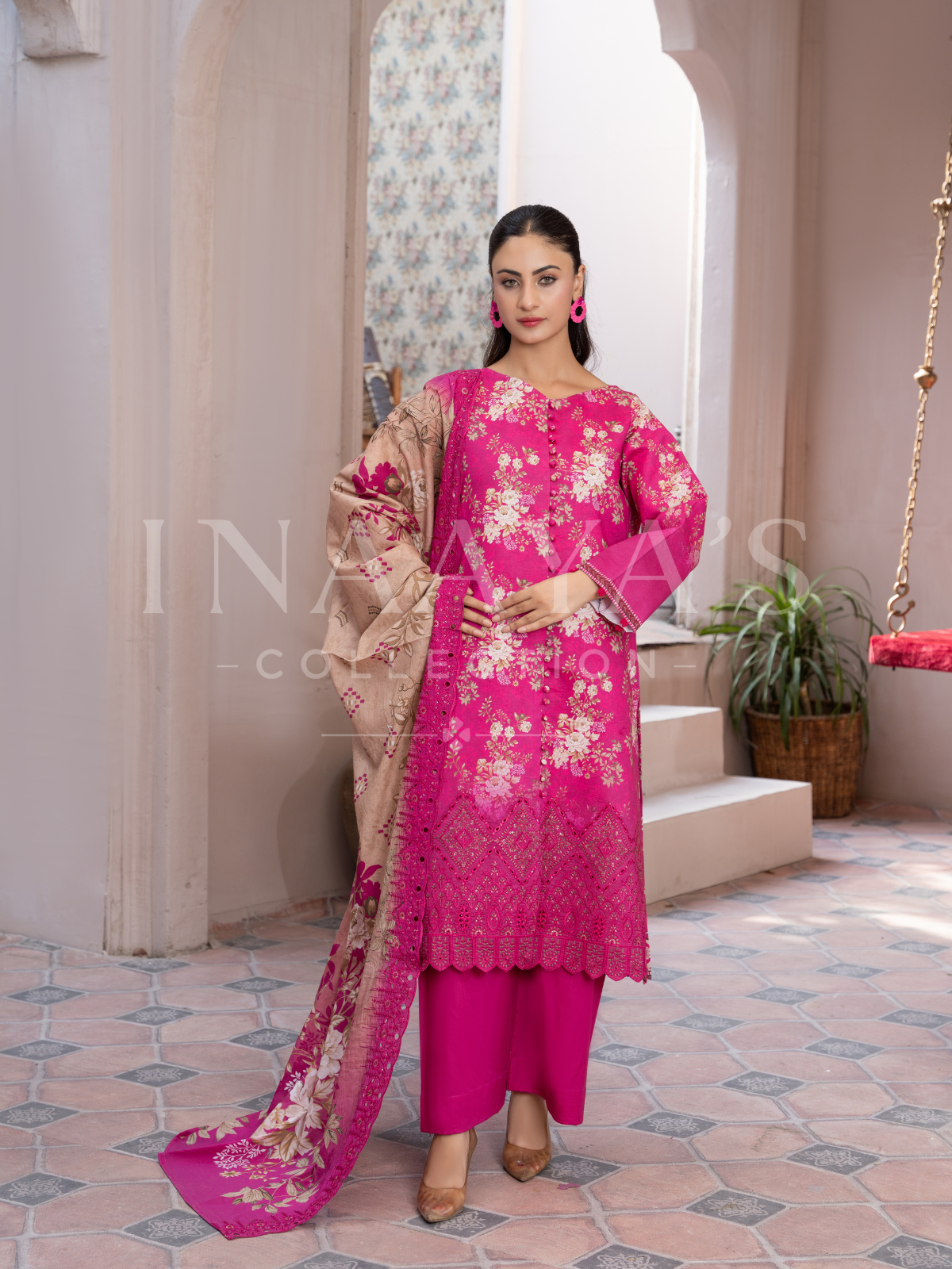 Amira – Rosy Bloom (3-peice) Stitched, Cutwork & Embroidered