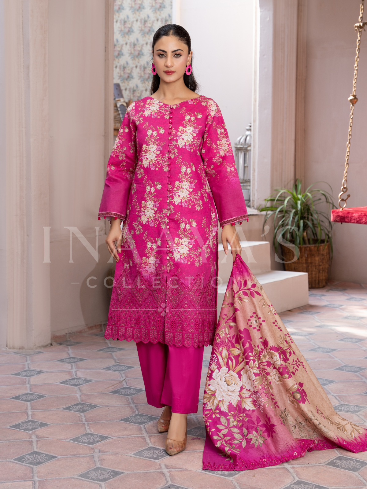 Amira – Rosy Bloom (3-peice) Stitched, Cutwork & Embroidered