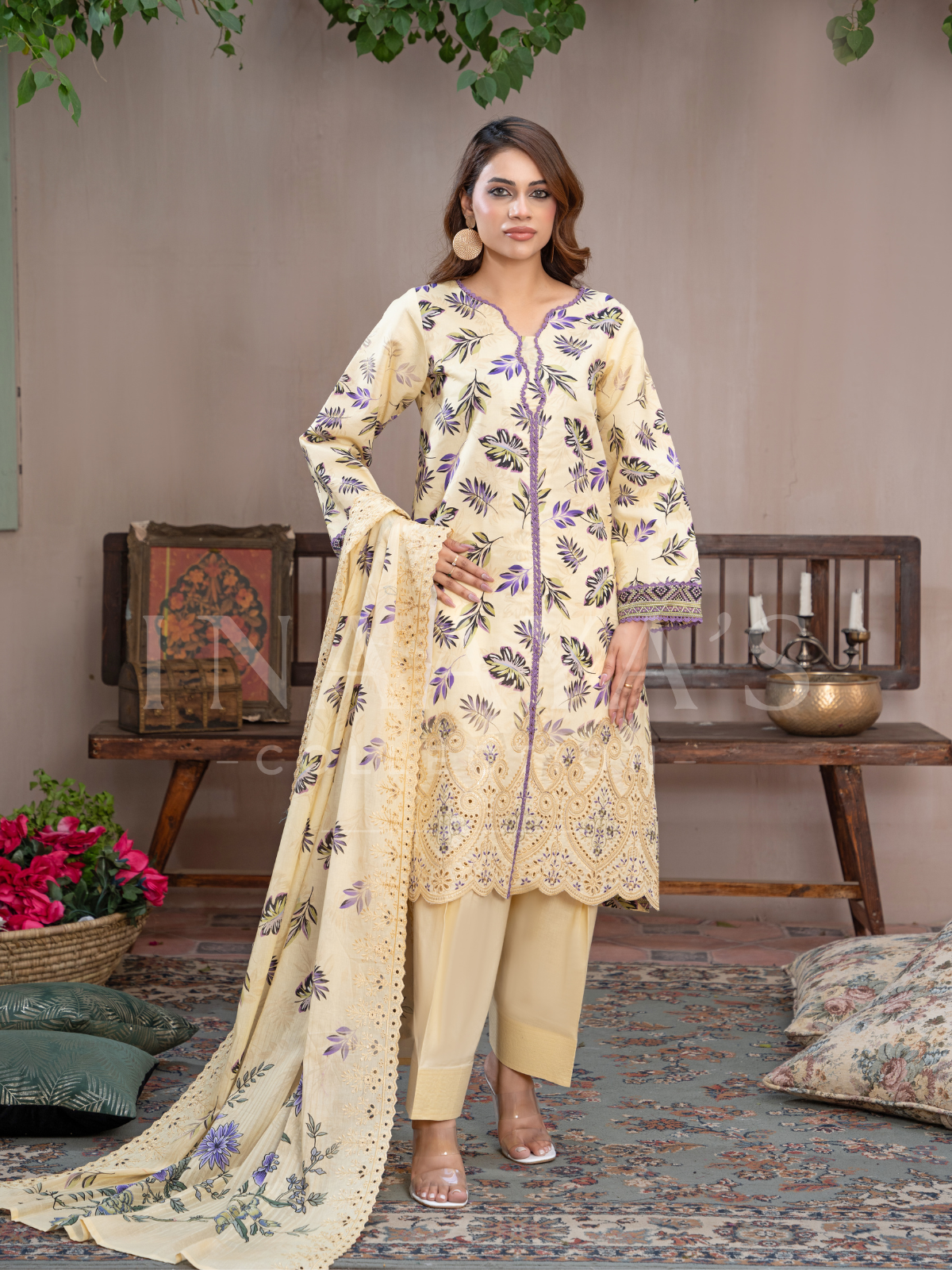 Amara – Golden Hour Blossom (3-peice) Stitched ,Cutwork & Embroidered