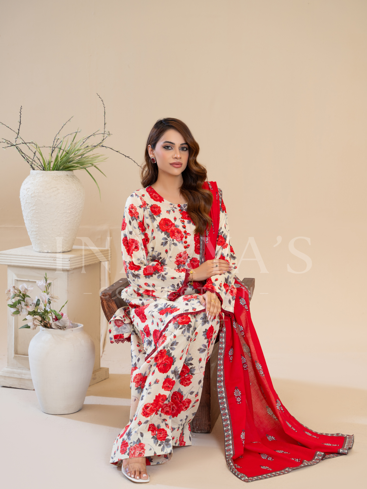 Arzoo - Rose Desire (3-peice ) Stitched With Contrast Dupatta