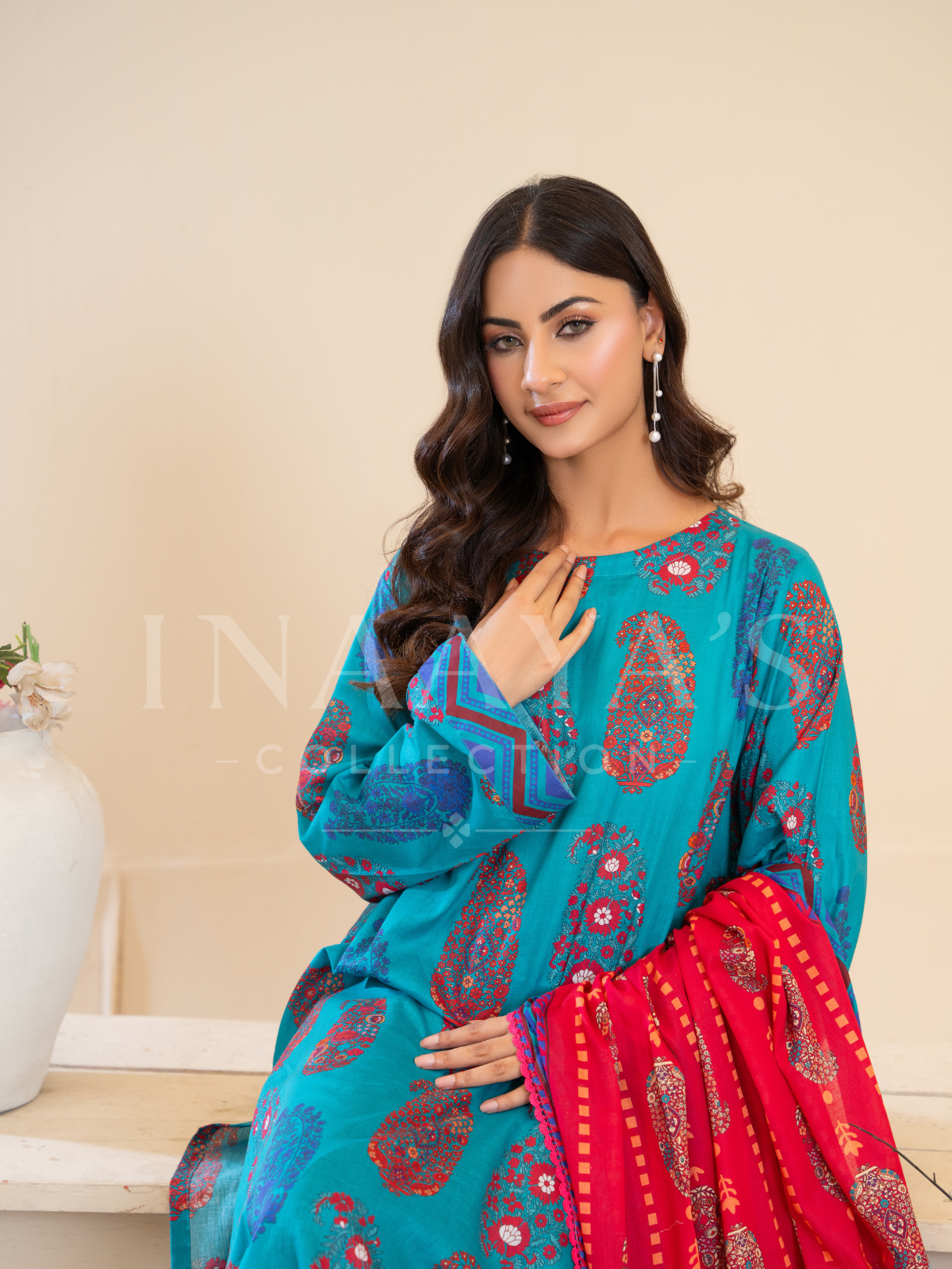 Sumbal - Turquoise Edition (3-peice ) Stitched with contrast Dupatta