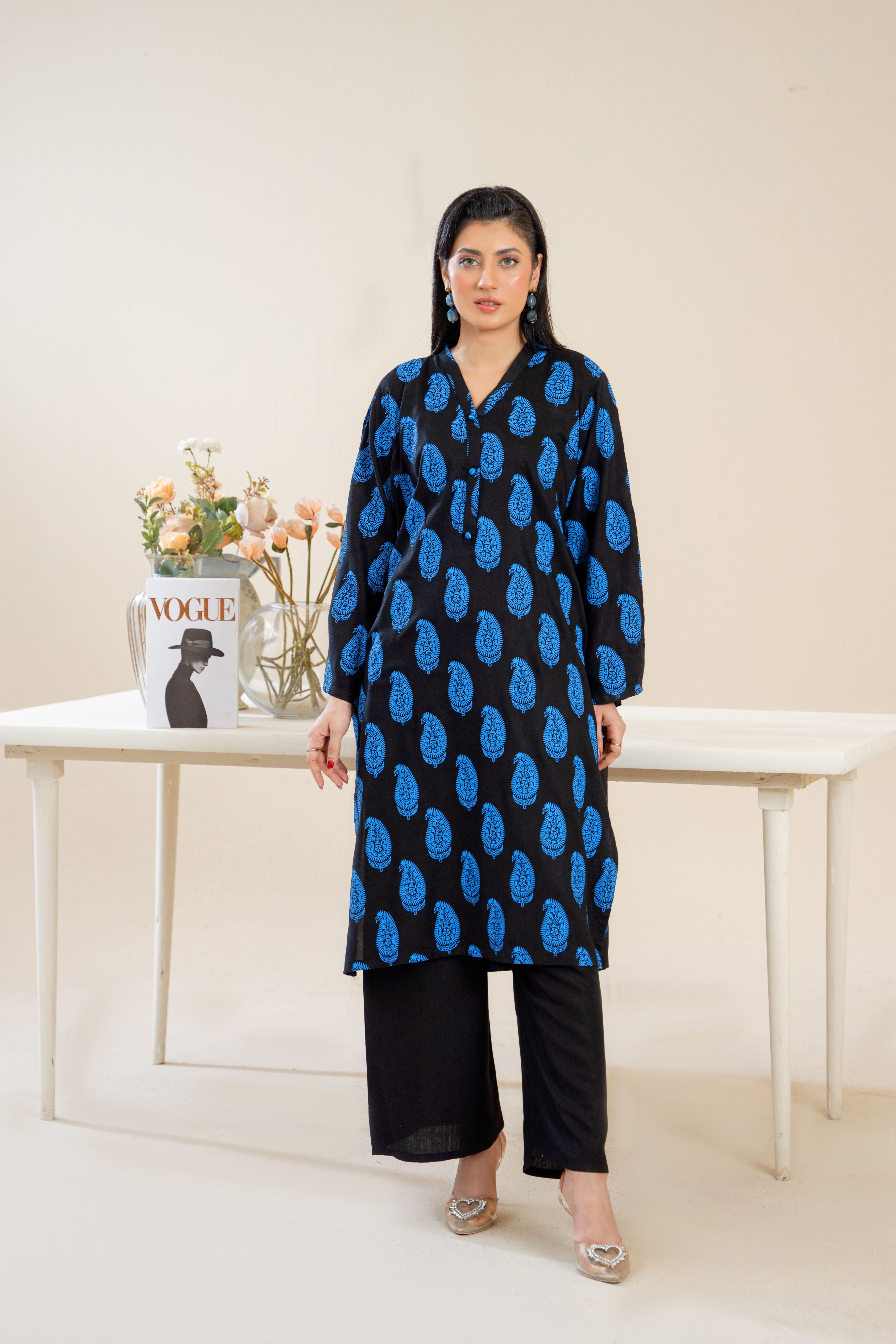 Wisp Aura – 2-Piece Printed Linen Plazo Set