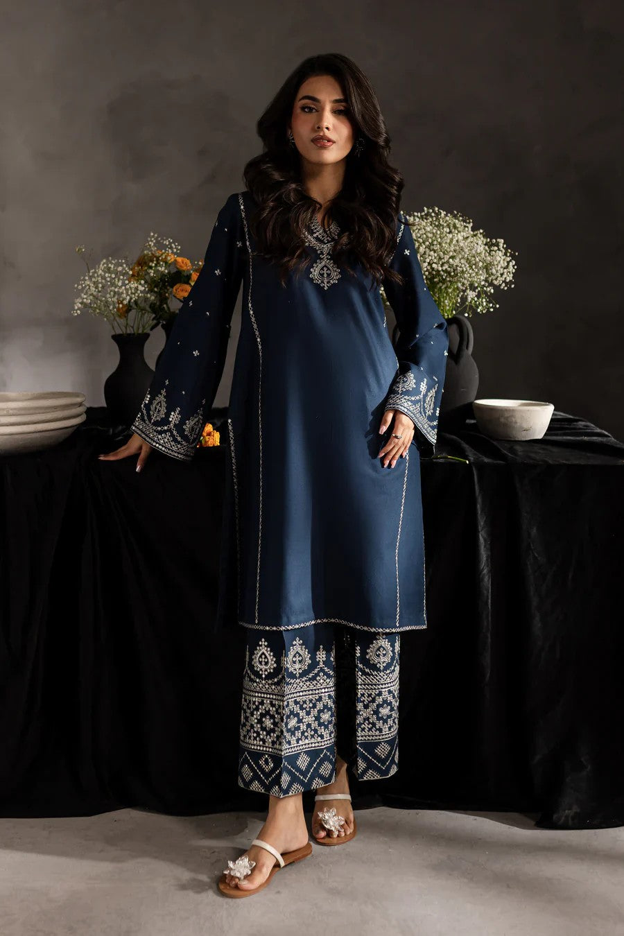 Zarqa - Midnight Blue (2-piece) Embroidered Dress