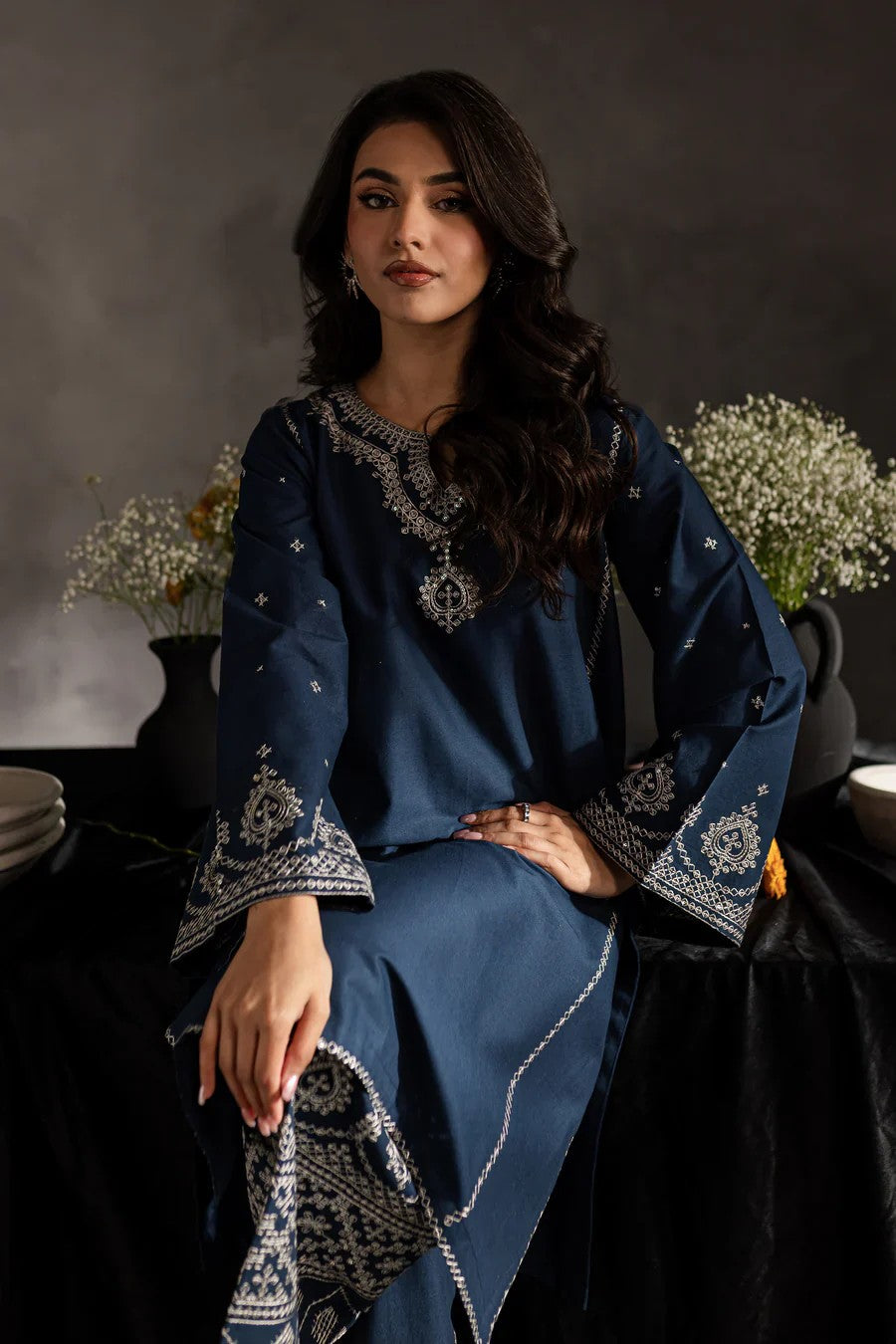 Zarqa - Midnight Blue (2-piece) Embroidered Dress