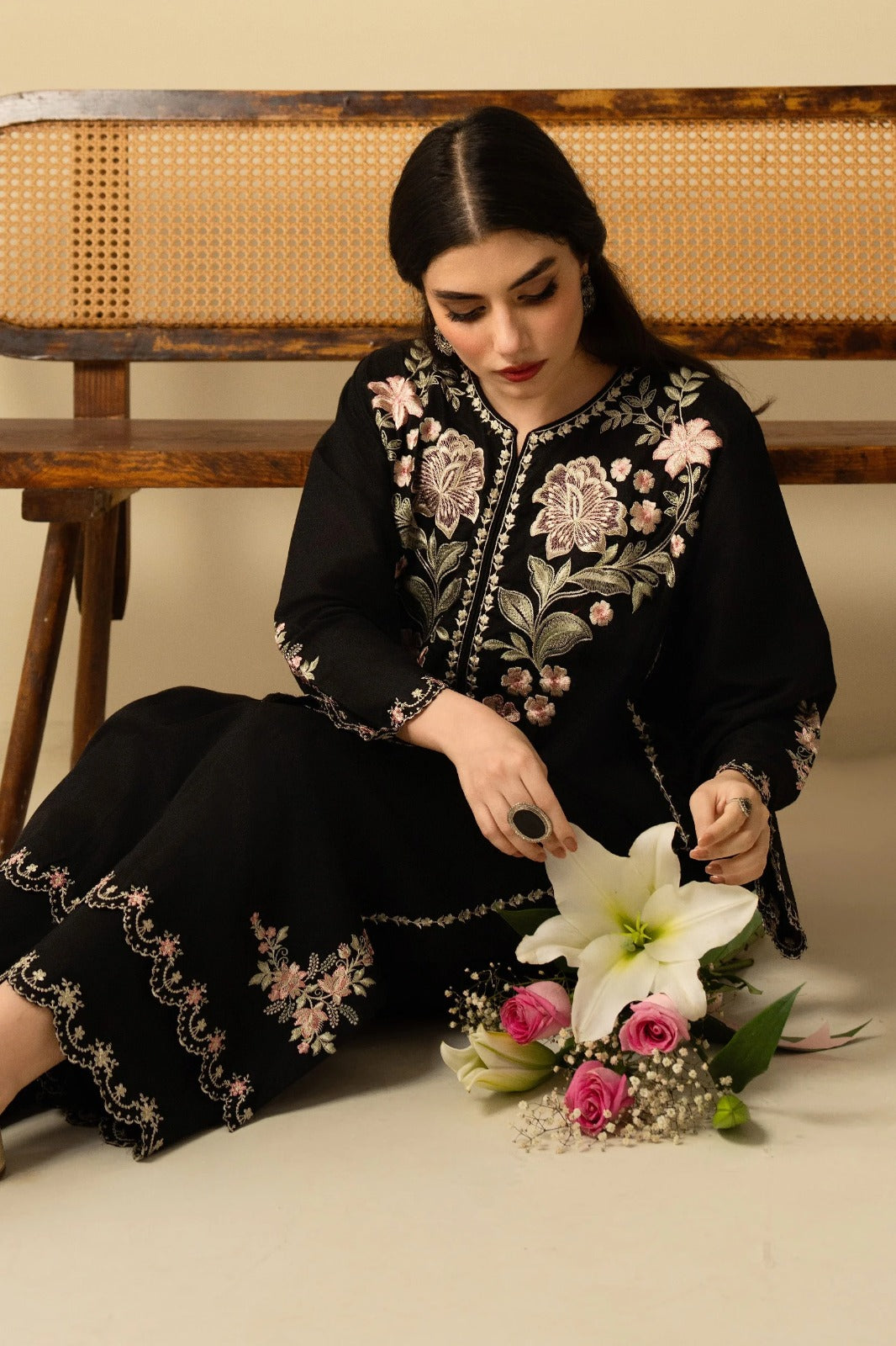 Midnight Grace 2-pcs Embroidered Cambric Suit