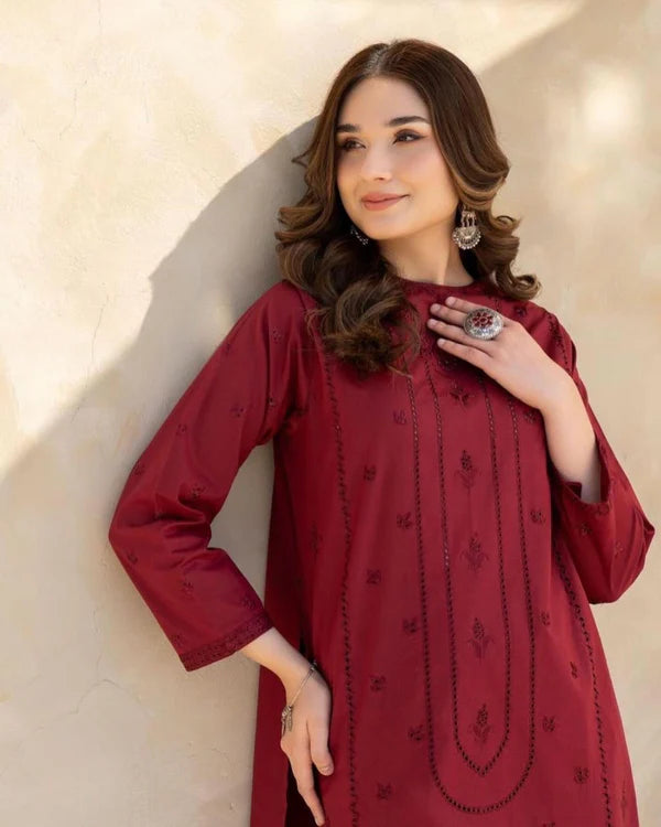 Gul-e-Lala - Mehroon Majesty (2-Piece) Chikankari Dress