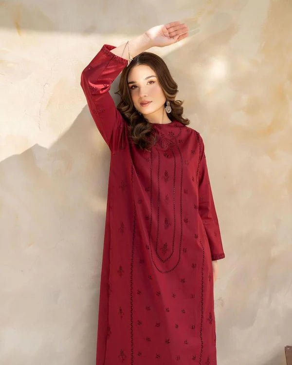 Gul-e-Lala - Mehroon Majesty (2-Piece) Chikankari Dress