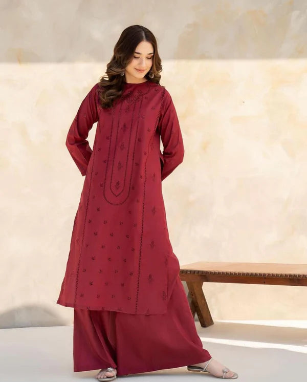 Gul-e-Lala - Mehroon Majesty (2-Piece) Chikankari Dress